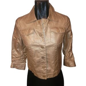 Peter Nygard Gold Toned 100% Linen Cropped Sleeve Jacket S